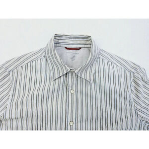 Banana Republic Slim Fit Size Small Mens L/S White Blue Yellow Stripe Pearl Snap